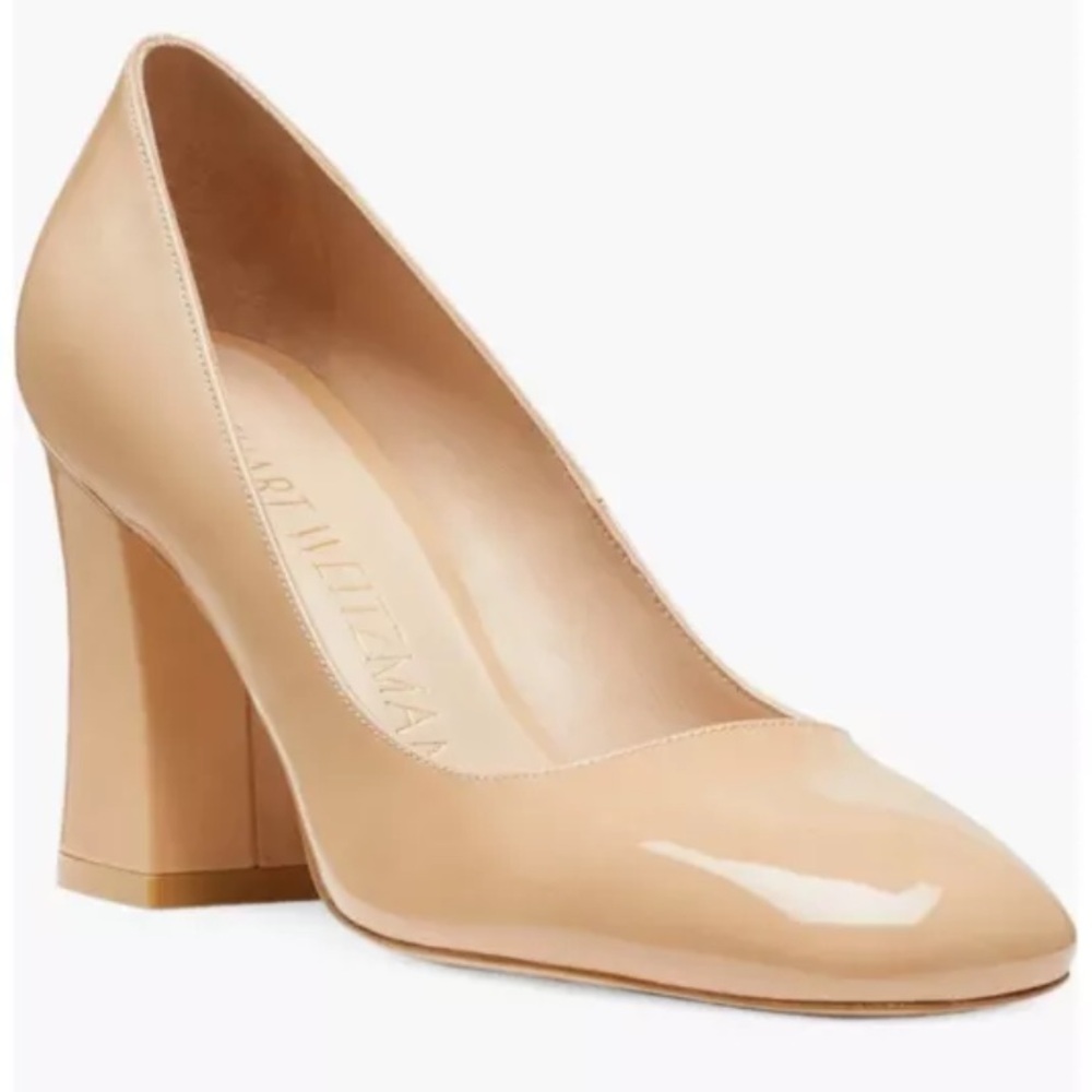 Stuart Weitzman Curveblock 85 Pumps – Nude Patent, Size 9.5